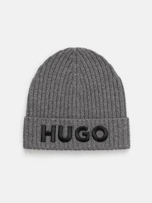 HUGO czapka wełniana kolor szary z cienkiej dzianiny wełniana 50527804