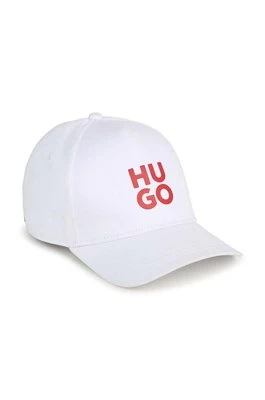 HUGO czapka z daszkiem bawełniana dziecięca kolor biały z aplikacją
