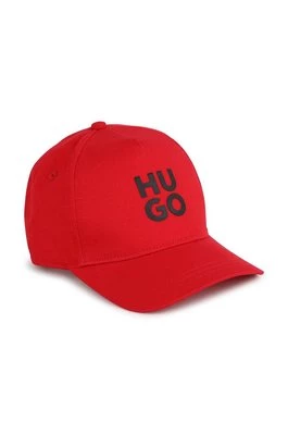 HUGO czapka z daszkiem bawełniana dziecięca kolor czerwony z aplikacją