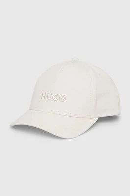 HUGO czapka z daszkiem bawełniana kolor beżowy z aplikacją 50518901