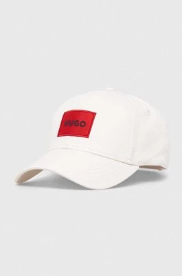 HUGO czapka z daszkiem bawełniana kolor biały z aplikacją 50492745