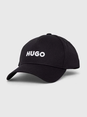 HUGO czapka z daszkiem bawełniana kolor czarny z aplikacją 50496033