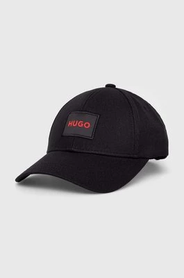 HUGO czapka z daszkiem bawełniana kolor czarny z aplikacją 50496409