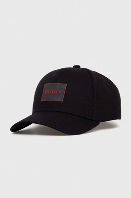 HUGO czapka z daszkiem bawełniana kolor czarny z aplikacją 50506053
