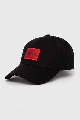 HUGO czapka z daszkiem bawełniana kolor czarny z aplikacją 50492745