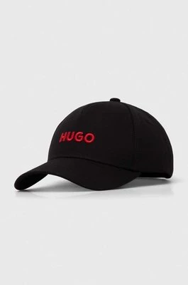 HUGO czapka z daszkiem bawełniana kolor czarny z aplikacją 50496033