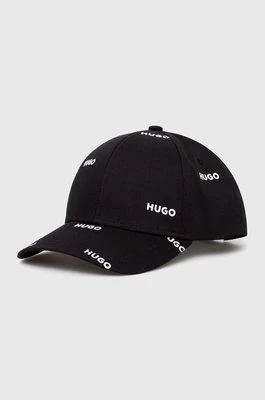 HUGO czapka z daszkiem bawełniana kolor czarny z nadrukiem 50516141