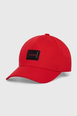 HUGO czapka z daszkiem bawełniana kolor czerwony z aplikacją 50519229