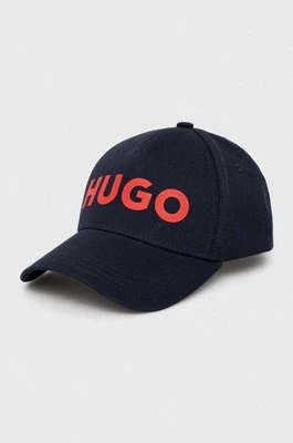 HUGO czapka z daszkiem bawełniana kolor granatowy z aplikacją