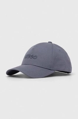 HUGO czapka z daszkiem bawełniana kolor niebieski z aplikacją 50496033