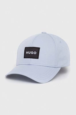 HUGO czapka z daszkiem bawełniana kolor niebieski z aplikacją 50496409