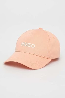 HUGO czapka z daszkiem bawełniana kolor pomarańczowy z aplikacją 50496033