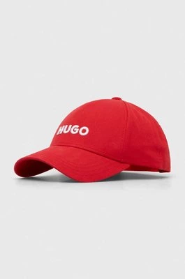 HUGO czapka z daszkiem bawełniana kolor różowy z aplikacją 50496033