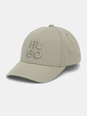 HUGO czapka z daszkiem bawełniana kolor zielony z aplikacją 50533409