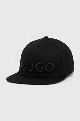 HUGO czapka z daszkiem kolor czarny z aplikacją 50510116