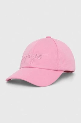 HUGO czapka z daszkiem kolor różowy z aplikacją 50513400