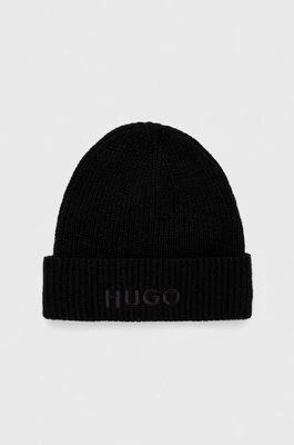 HUGO czapka z domieszką wełny kolor czarny