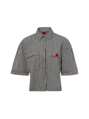 HUGO Damska koszulka do piżamy - Vichy Kobiety Bawełna (100%) czarny|biały w kratkę,