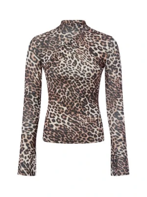 HUGO Damska koszulka z długim rękawem Kobiety beżowy|brązowy wzorzysty,