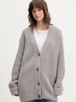 HUGO kardigan z dodatkiem wełny Shent damski kolor szary 50554076