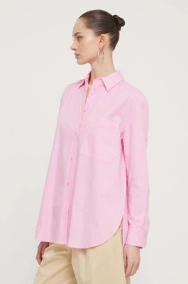 HUGO koszula bawełniana damska kolor różowy relaxed z kołnierzykiem klasycznym 50515741