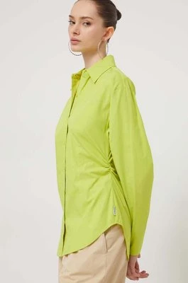 HUGO koszula bawełniana damska kolor zielony slim z kołnierzykiem klasycznym 50506844