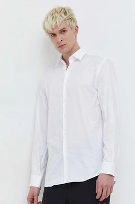 HUGO koszula bawełniana męska kolor biały slim z kołnierzykiem klasycznym 50508268