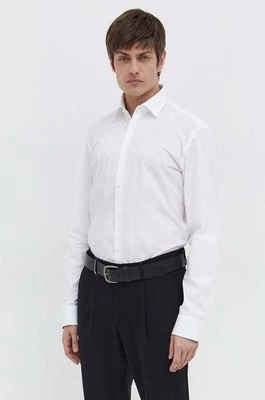 HUGO koszula bawełniana męska kolor biały slim z kołnierzykiem klasycznym 50508294