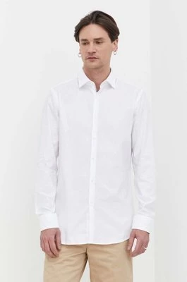 HUGO koszula bawełniana męska kolor biały slim z kołnierzykiem klasycznym 50513916