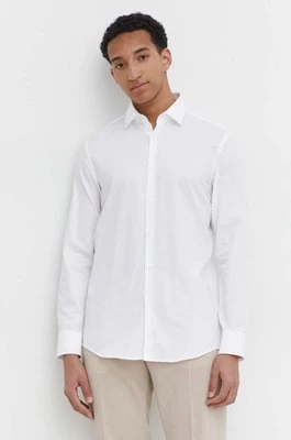 HUGO koszula bawełniana męska kolor biały slim z kołnierzykiem klasycznym 50500965