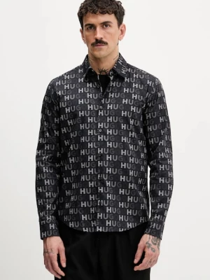 HUGO koszula bawełniana męska kolor czarny regular z kołnierzykiem klasycznym 50555775