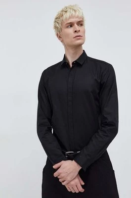 HUGO koszula bawełniana męska kolor czarny slim z kołnierzykiem klasycznym 50508324