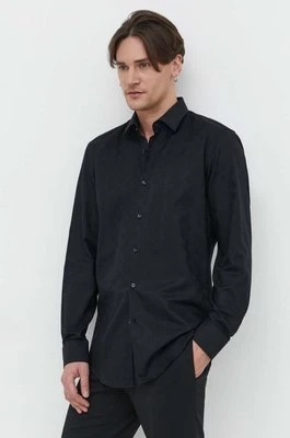 HUGO koszula bawełniana męska kolor czarny slim z kołnierzykiem klasycznym 50500965