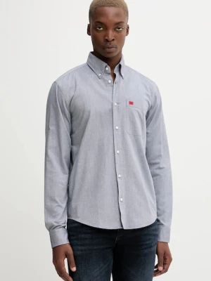 HUGO koszula bawełniana męska kolor granatowy slim z kołnierzykiem button-down 50479302