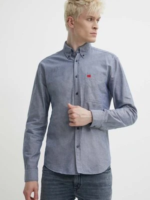 HUGO koszula bawełniana męska kolor niebieski slim z kołnierzykiem button-down 50479302