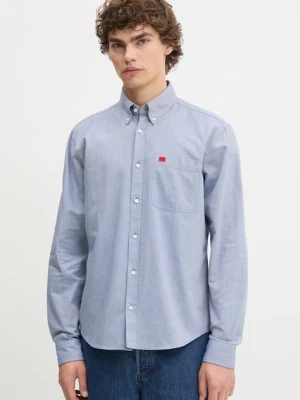 HUGO koszula bawełniana męska kolor niebieski slim z kołnierzykiem button-down 50479302