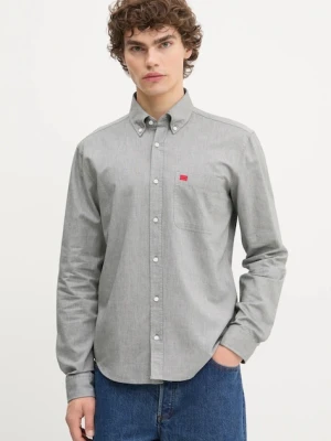 HUGO koszula bawełniana męska kolor szary slim z kołnierzykiem button-down 50479302