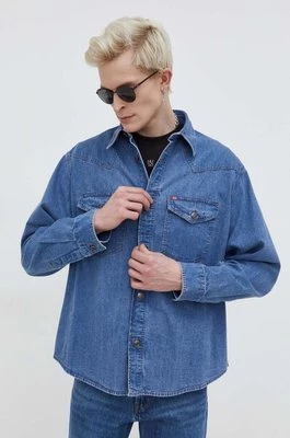 HUGO koszula jeansowa męska kolor niebieski relaxed z kołnierzykiem klasycznym 50508669
