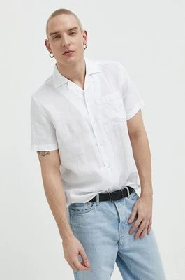 HUGO koszula lniana kolor biały regular