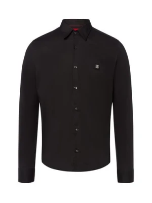 HUGO Koszula męska - Ermo Mężczyźni Slim Fit Bawełna czarny jednolity,