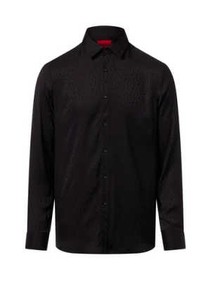 HUGO Koszula męska - Kenno Mężczyźni Slim Fit wiskoza czarny wypukły wzór tkaniny,
