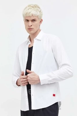 HUGO koszula męska kolor biały slim z kołnierzykiem klasycznym 50500216
