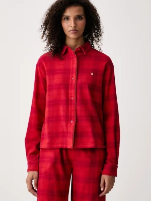 HUGO koszula piżamowa damska bawełniana z elastanem FLANNEL LS-SHIRT czerwony