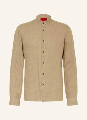 Hugo Koszula Z Lnu Elvory Slim Fit Ze Stójką braun