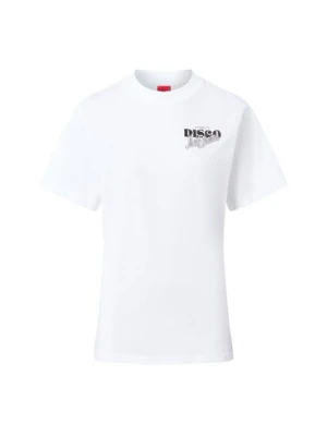 HUGO Koszulka damska - Vintage Tee Kobiety Bawełna biały nadruk,