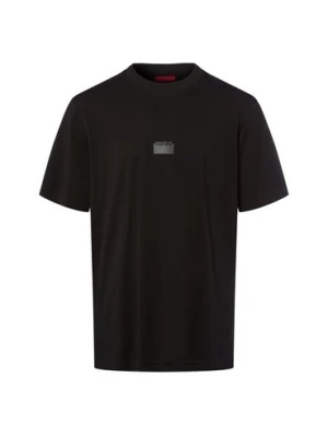 HUGO Koszulka męska - Delastee Mężczyźni Bawełna czarny jednolity,