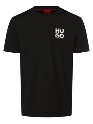 HUGO Koszulka męska - Detzington241 Mężczyźni Bawełna czarny nadruk,