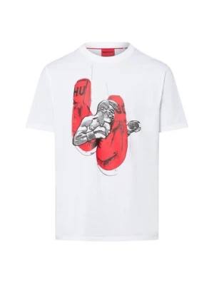 HUGO Koszulka męska - Diboxer Mężczyźni Bawełna biały nadruk,