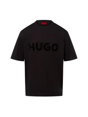 HUGO Koszulka męska - Dinkee Mężczyźni Bawełna czarny nadruk,
