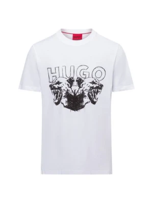 HUGO Koszulka męska - Durro Mężczyźni Bawełna biały nadruk,